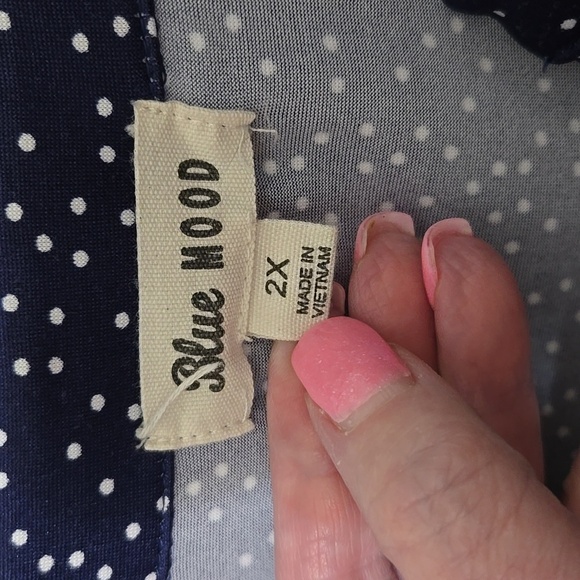 Blue Mood Navy Blue Polka Dot Women's Top SS Button Front 2X - Picture 2 of 7